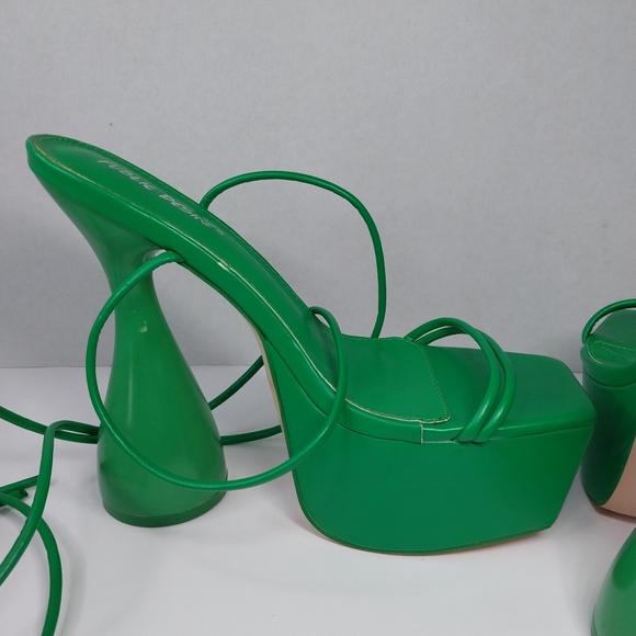 Public Desire Size 8 Anabele Green Pu Lace Up Cylinder Platform Heels Shoes - Picture 13 of 16